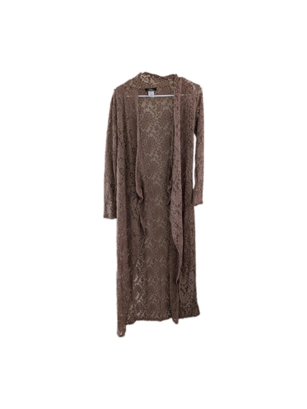 Objex Duster Cardigan Womens Large Mauve Brown Floral Sheer Lace Long Kimono 90s